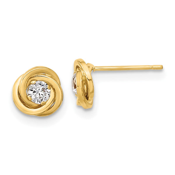 14K Gold Polished Love Knot CZ Stud Earrings - 0.85mm