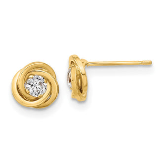 Buy Stylish 14K Gold Polished Love Knot CZ Stud Earrings - 0.85mm, Affordable!