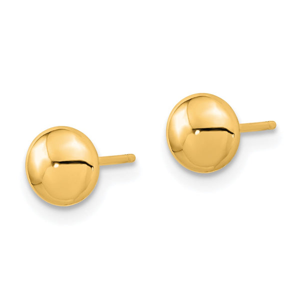 14K Gold Polished Button Stud Earrings - 1.5g