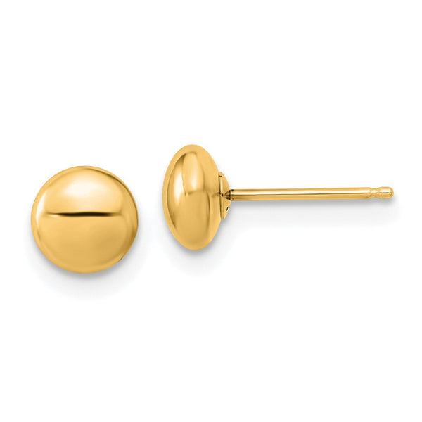 14K Gold Polished Button Stud Earrings - 1.5g