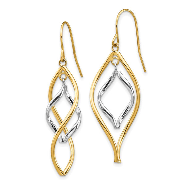 14K Two-Tone Elegant Twisted Dangle Earrings