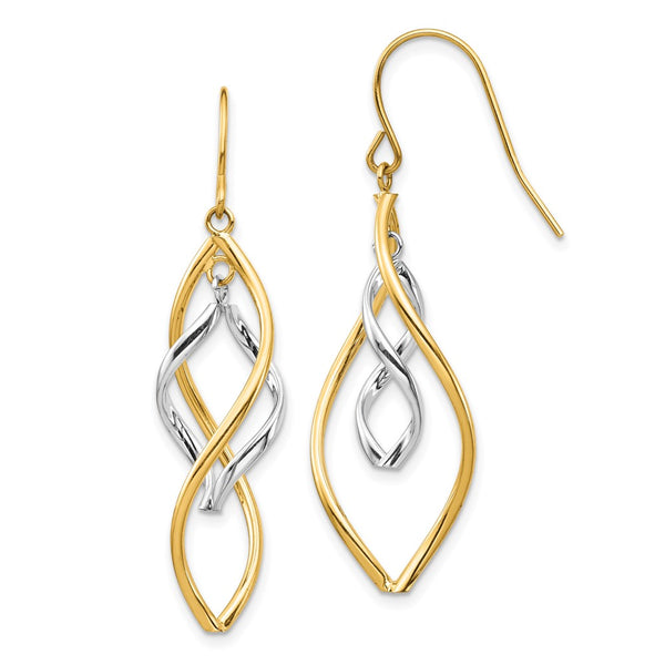 14K Two-Tone Elegant Twisted Dangle Earrings