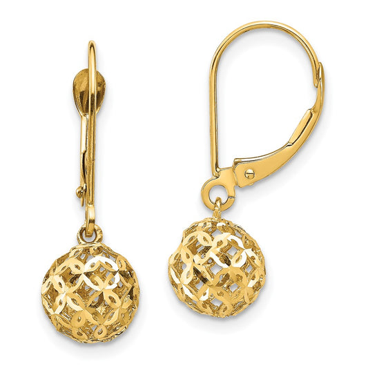 Exclusive 14K Gold Diamond-Cut Bead Dangle Earrings - Stylish & Affordable!