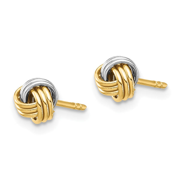 14K White Gold Love Knot Stud Earrings - .85mm, Rhodium-Plated