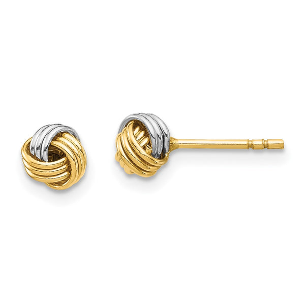 14K White Gold Love Knot Stud Earrings - .85mm, Rhodium-Plated