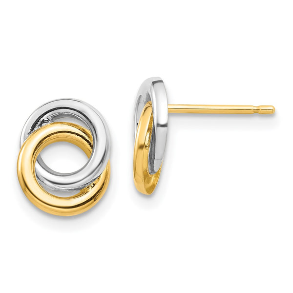 14K Gold Circle Stud Earrings with White Rhodium Finish - 5g
