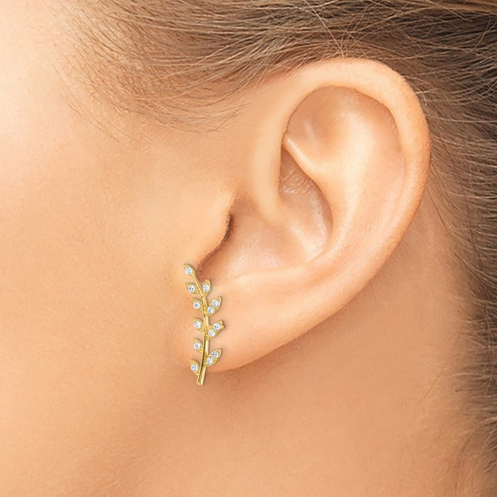 Buy 14K Gold Fern Ear Climber Earrings with Cubic Zirconia - Stylish & Affordable!-3