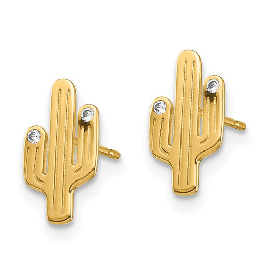 High-Quality 14K Gold Cactus CZ Stud Earrings - Stylish Luxury at Great Price