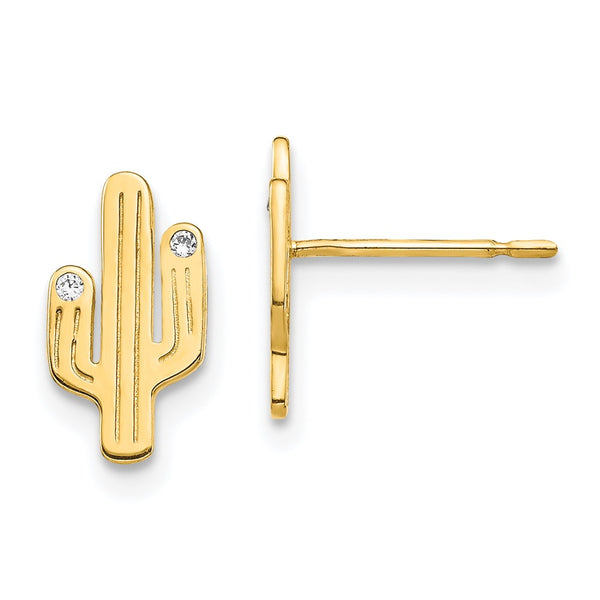 14K Gold Cactus CZ Stud Earrings