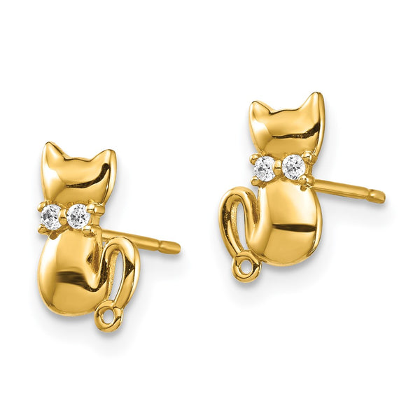 14K Gold Cat Bowtie Stud Earrings - CZ Accents