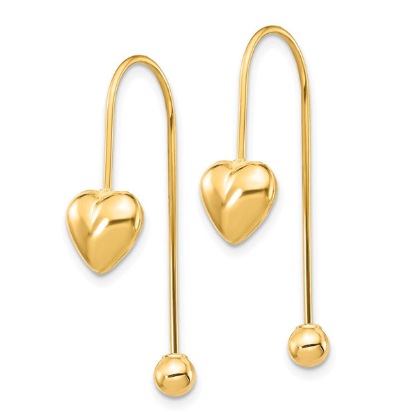 14K Gold Puffed Heart Threader Earrings