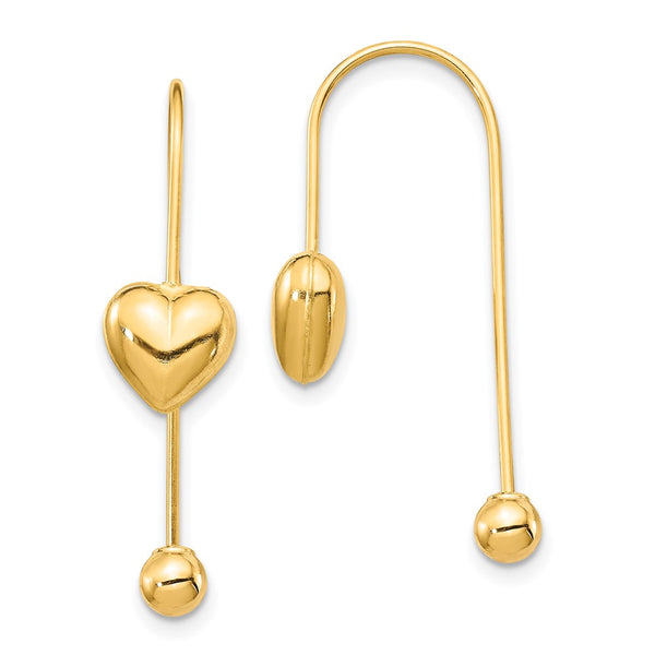 14K Gold Puffed Heart Threader Earrings