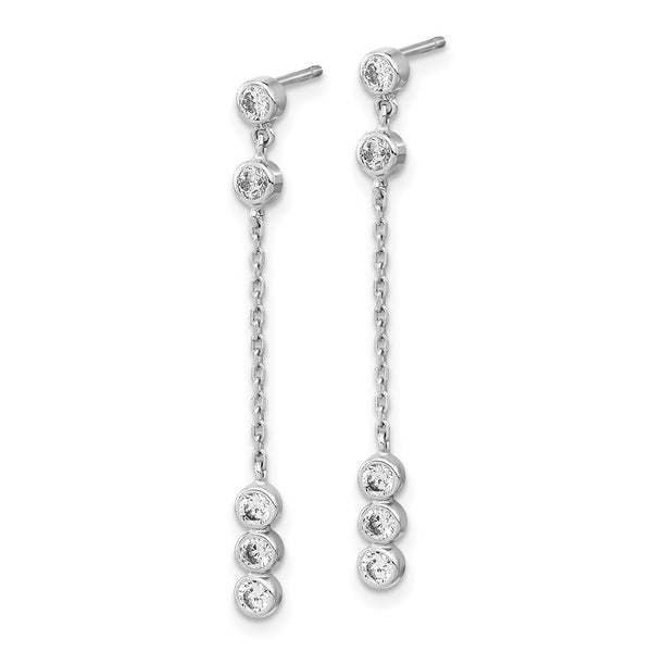 14K White Gold Chain Link Drop Earrings - Cubic Zirconia