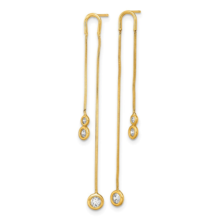Shop Exclusive 14K Gold Polished CZ Dangle Earrings | Stylish Double Chain Design-2