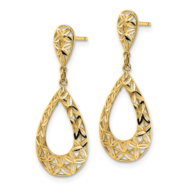 14K Gold Dangle Post Earrings - Diamond Cut