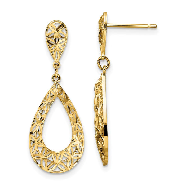 14K Gold Dangle Post Earrings - Diamond Cut