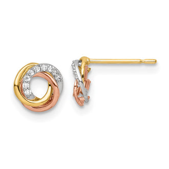 Exclusive 14K Tri-Color CZ Circle Stud Earrings - Stylish & Affordable Choice