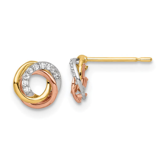 Exclusive 14K Tri-Color CZ Circle Stud Earrings - Stylish & Affordable Choice