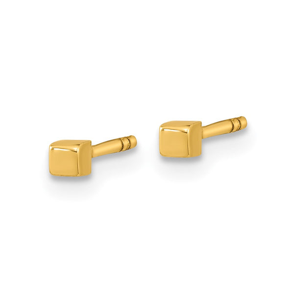 14K Gold Polished Cube Stud Earrings