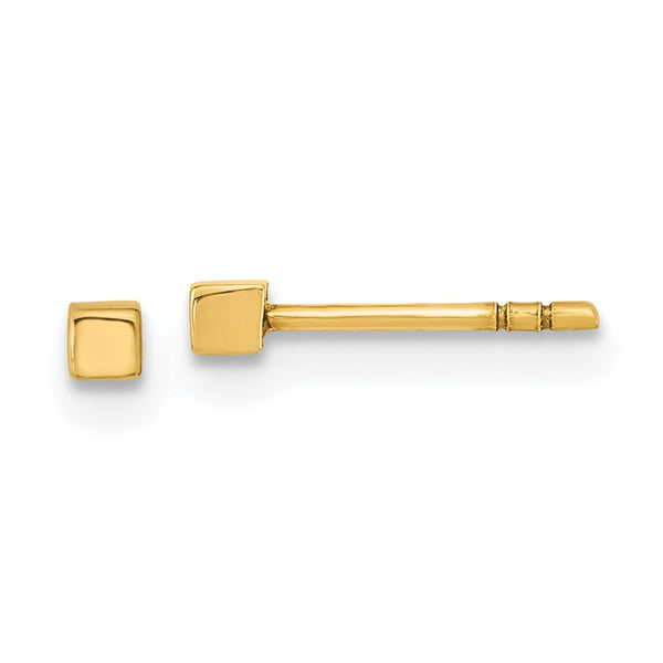 14K Gold Polished Cube Stud Earrings