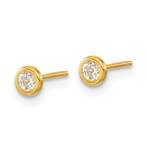 14K Gold Polished Circle Bezel Cubic Zirconia Stud Earrings