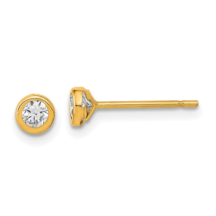 Buy 14K Gold Polished Circle Bezel Cubic Zirconia Stud Earrings - Stylish Luxury-1