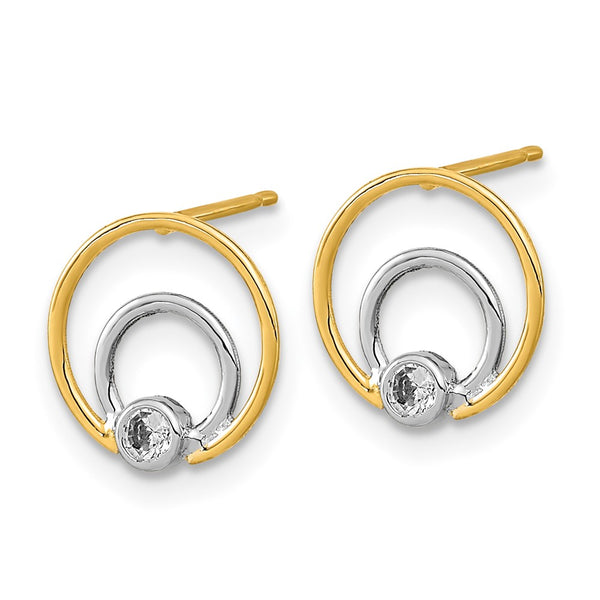 14K White Gold CZ Double Circle Stud Earrings