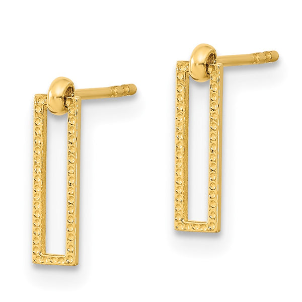 14K Gold Polished Open Rectangle Drop Earrings