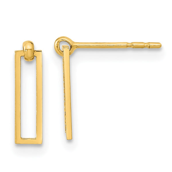 14K Gold Polished Open Rectangle Drop Earrings