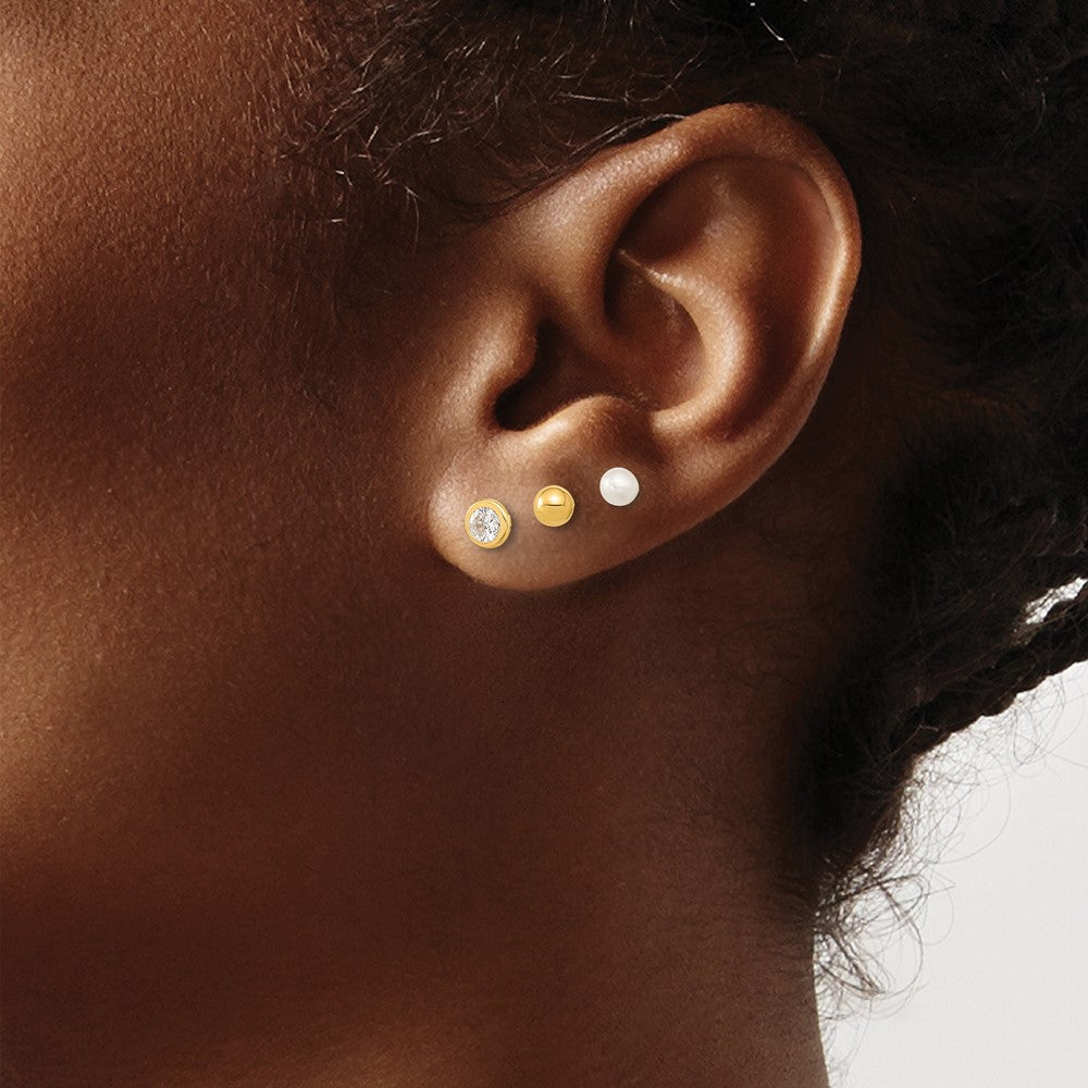 Buy Stylish 14K Gold Ball Post Earrings Set with Pearl & CZ Accents - 3 Pairs