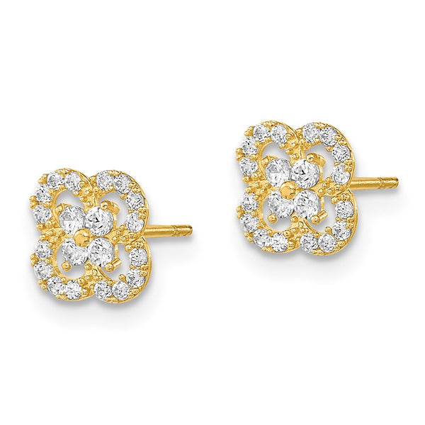 14K Gold Polished Flower CZ Stud Earrings - Style GR1-1016257