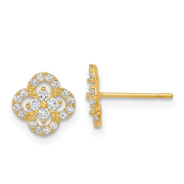 14K Gold Polished Flower CZ Stud Earrings - Style GR1-1016257