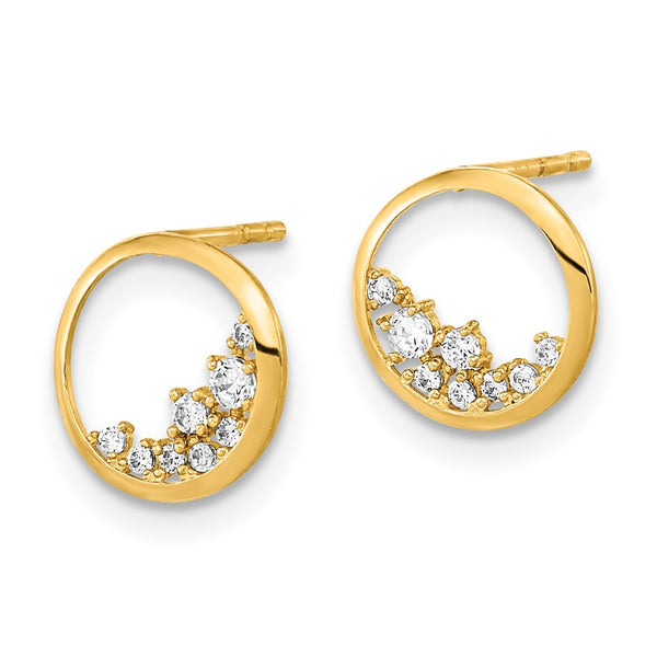 14K Gold Polished Open Circle CZ Stud Earrings