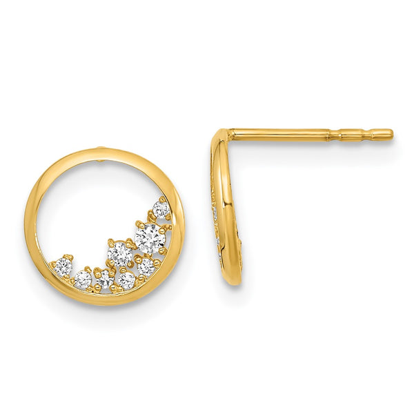 14K Gold Polished Open Circle CZ Stud Earrings