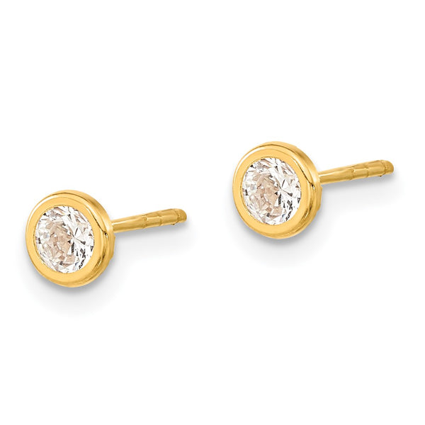 14K Gold Polished CZ Stud Earrings