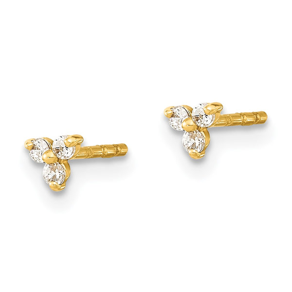 14K Gold Polished Triangle CZ Stud Earrings