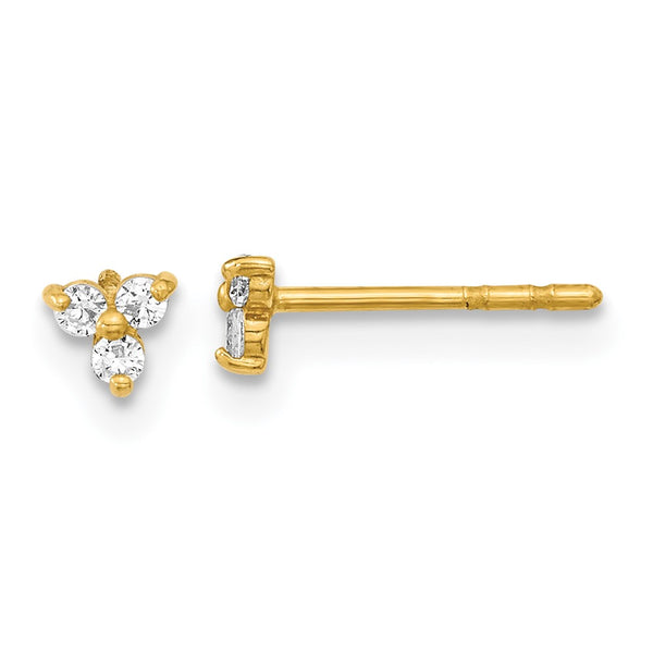 14K Gold Polished Triangle CZ Stud Earrings