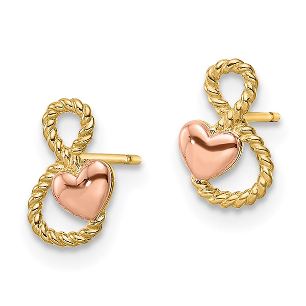 14K Gold Two-Tone Heart-Shaped Stud Earrings