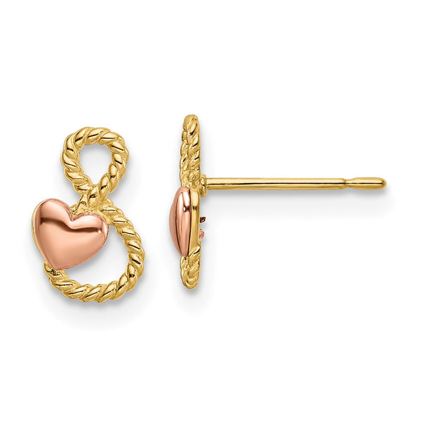 14K Gold Two-Tone Heart-Shaped Stud Earrings