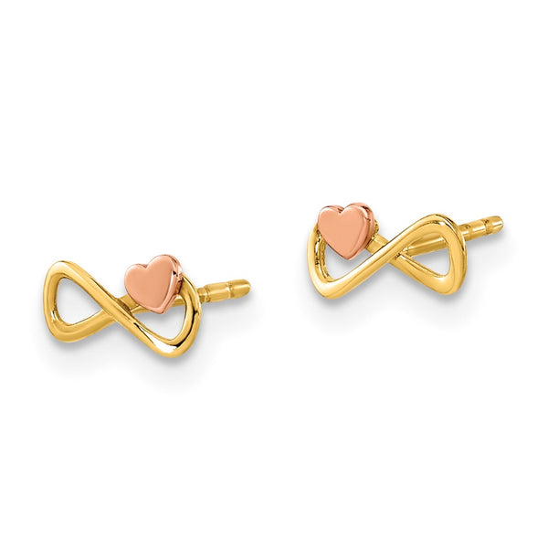 14K Two-Tone Infinity Heart Post Earrings