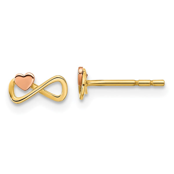 14K Two-Tone Infinity Heart Post Earrings