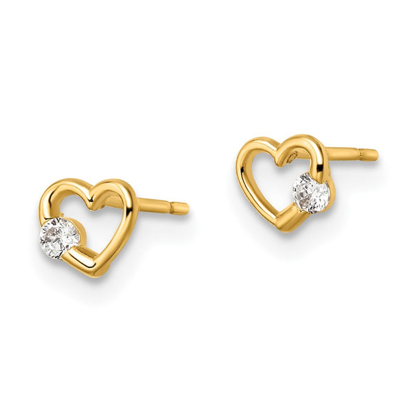 14K Gold Heart-Shaped CZ Stud Earrings