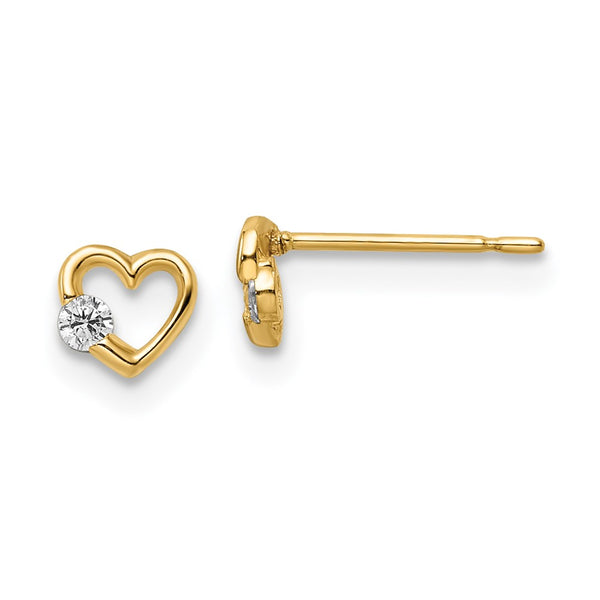 14K Gold Heart-Shaped CZ Stud Earrings