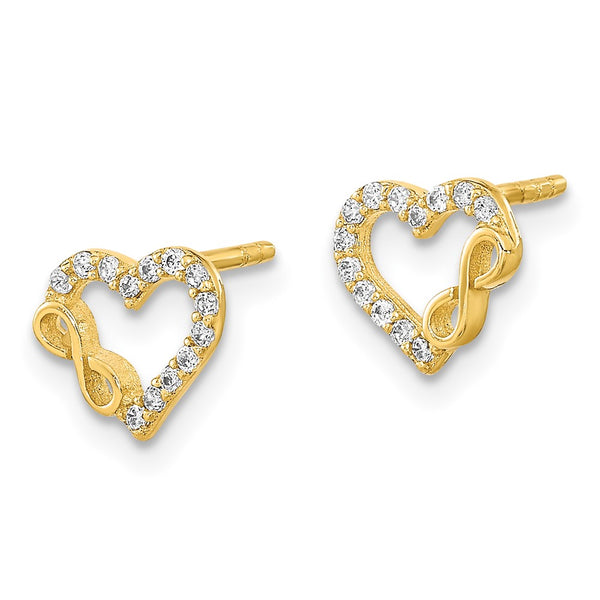14K Gold Polished Heart & Infinity CZ Post Earrings