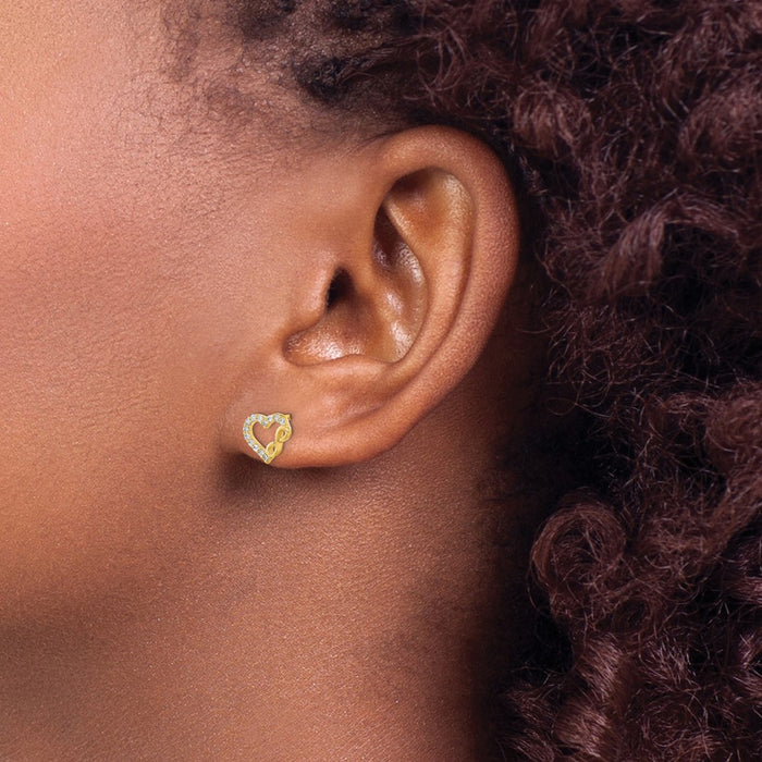 Exclusive 14K Gold Polished Heart & Infinity CZ Post Earrings - Stylish Design-3