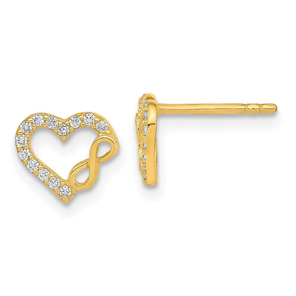 14K Gold Polished Heart & Infinity CZ Post Earrings