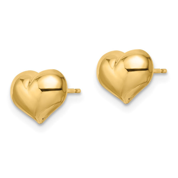 14K Gold Polished Puffed Heart Stud Earrings