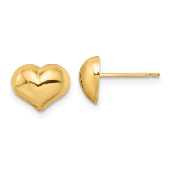 14K Gold Polished Puffed Heart Stud Earrings