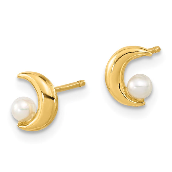 14K Gold Polished Half Moon Pearl Earrings - 2.5-3mm