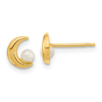 Buy 14K Gold Polished Half Moon Pearl Earrings - Stylish 2.5-3mm Design